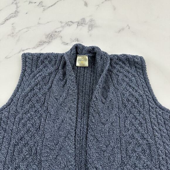 Kilronan Knitwear Womens Merino Wool Sweater Vest Size L Blue Cable Knit Open - Picture 2 of 10